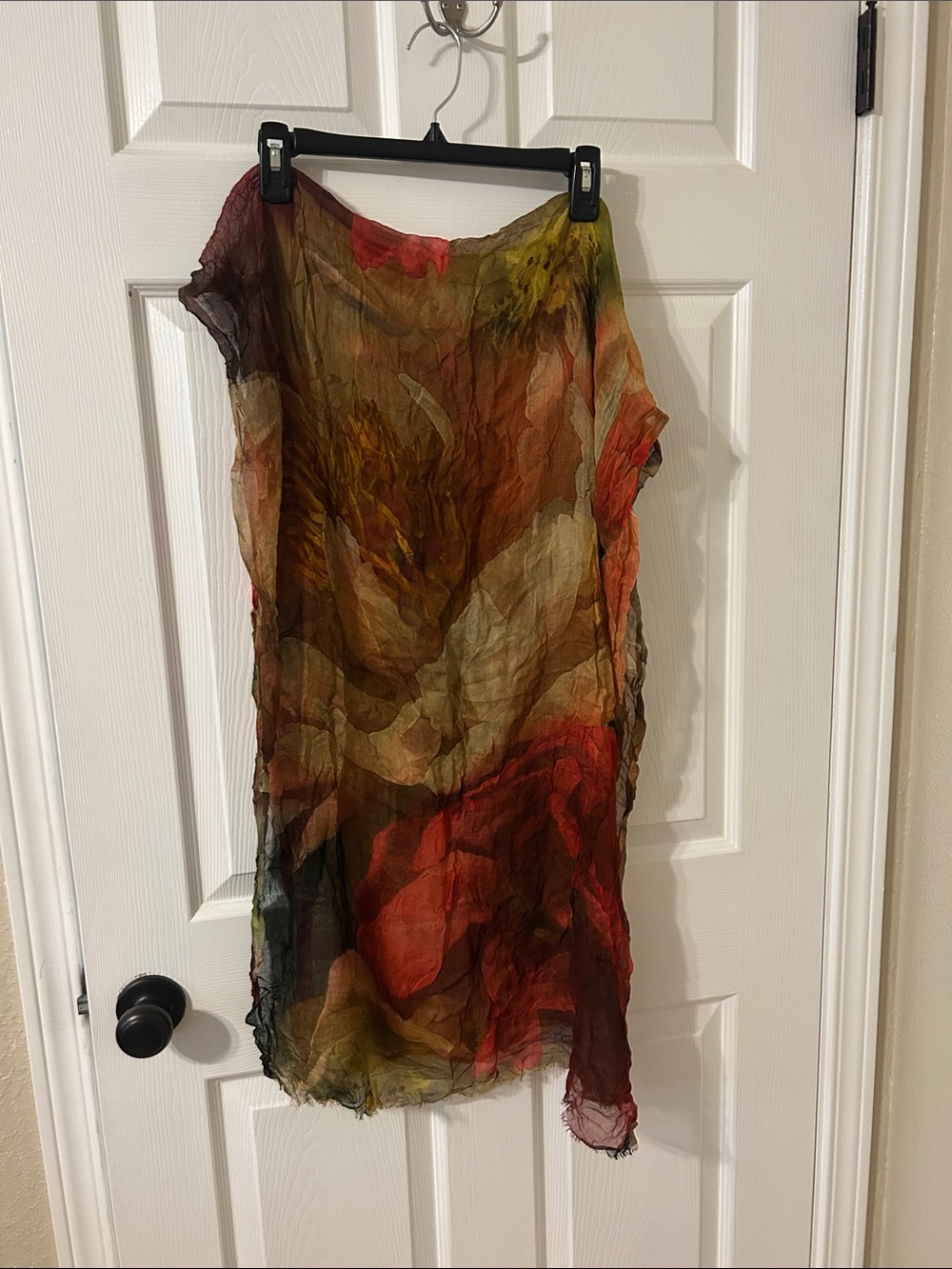 Sheer Multicolor Watercolor Scarf - Olive, Rust & Red
